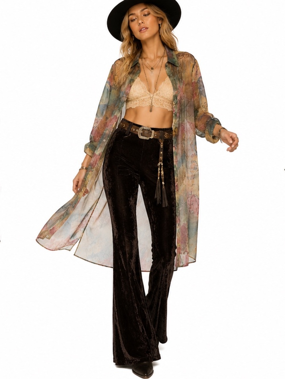 Vintage Algo Boutique Sheer Floral Duster Shirt Dress Y2K Boho Estimated XL
